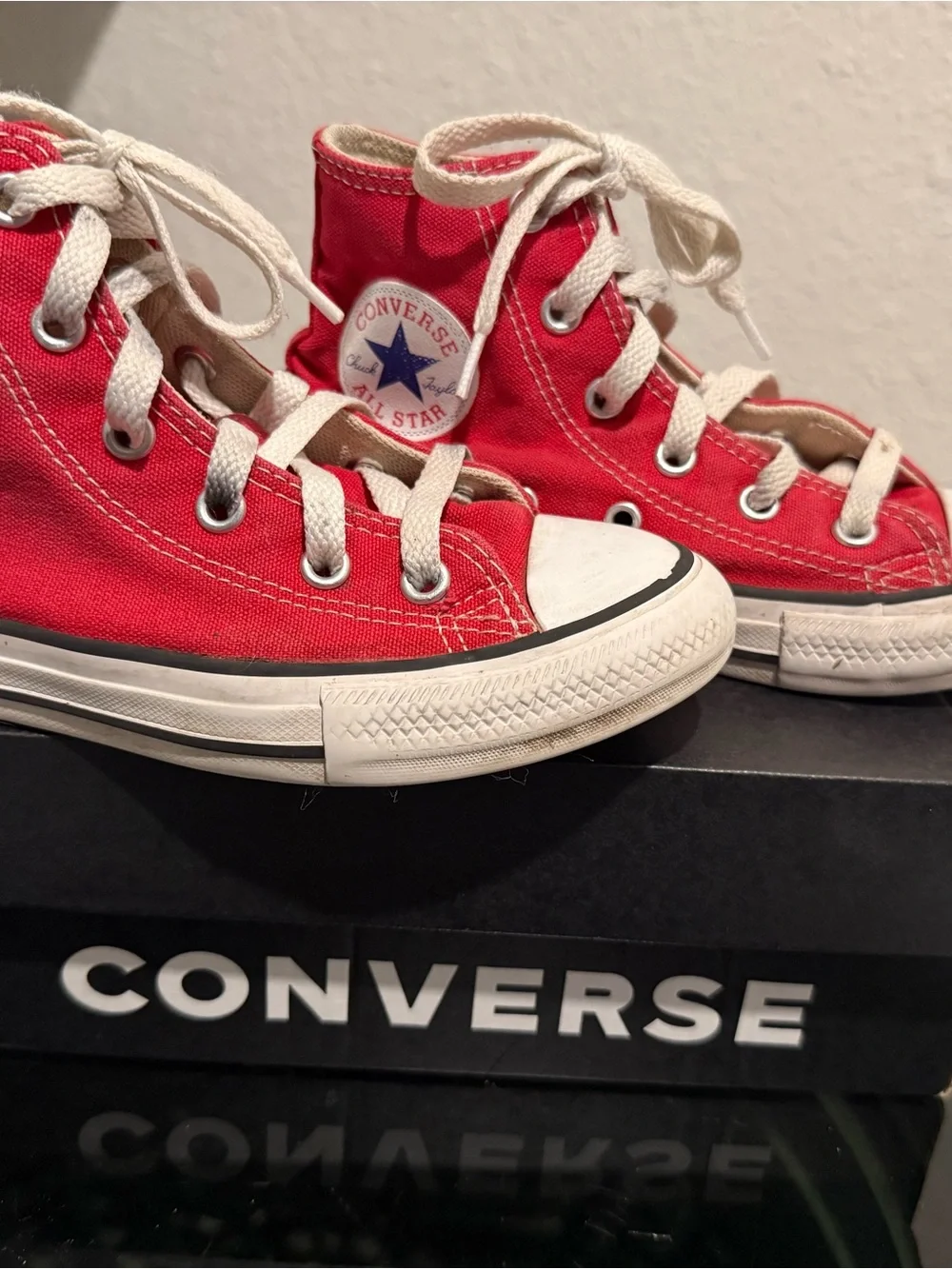 Converse Red Canvas High Top Sneakers with White Accents